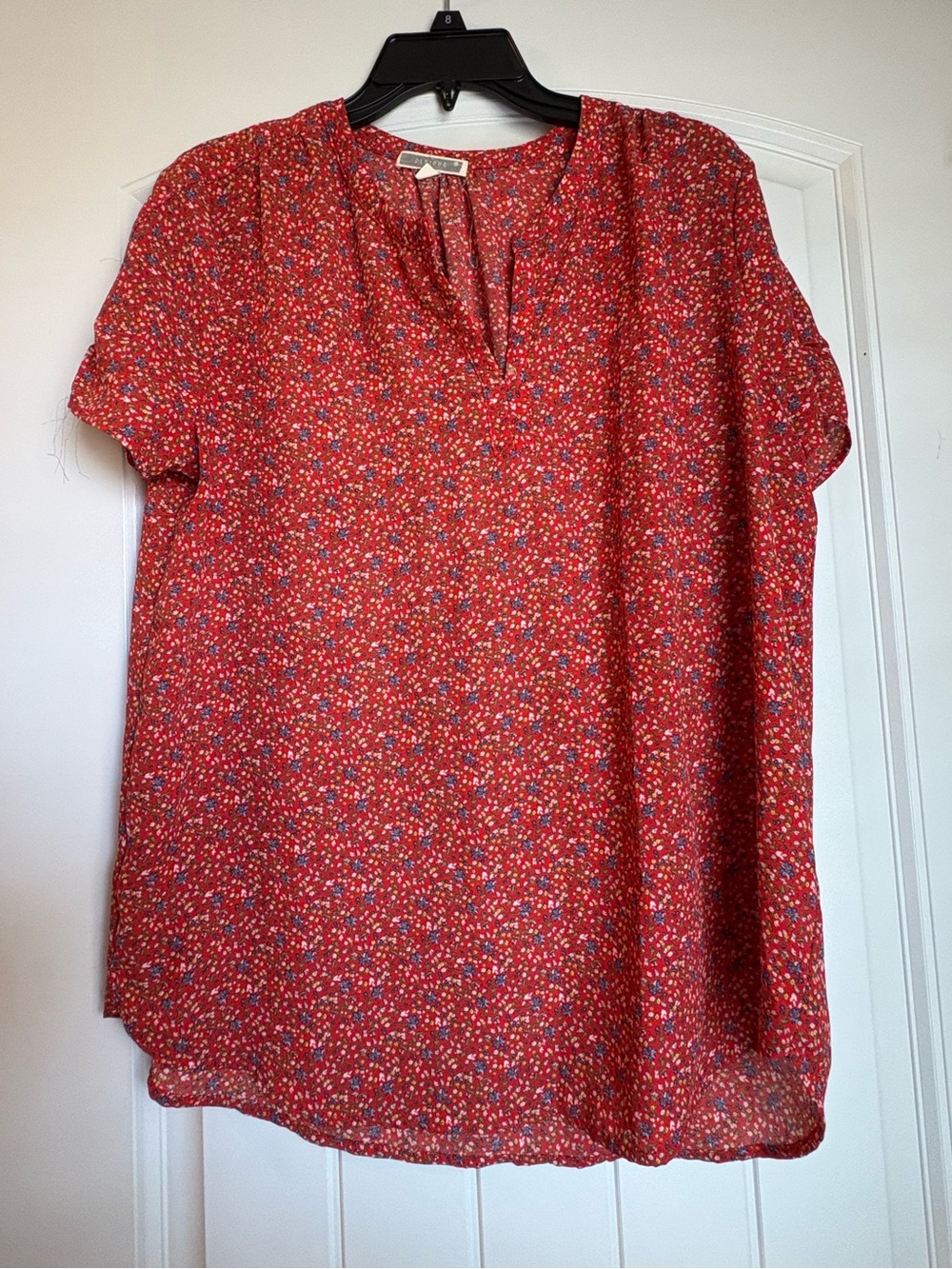 Coral Floral Short-Sleeve V-Neck Blouse